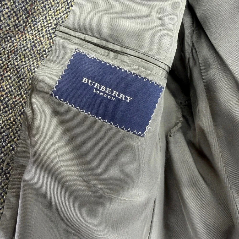 Burberry Sport Coat Men 42S Brown Green Tweed‎ Herringbone Wool Blazer 3 Button